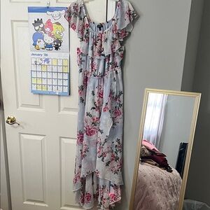 Torrid Floral High Low Dress - Pink and Gray